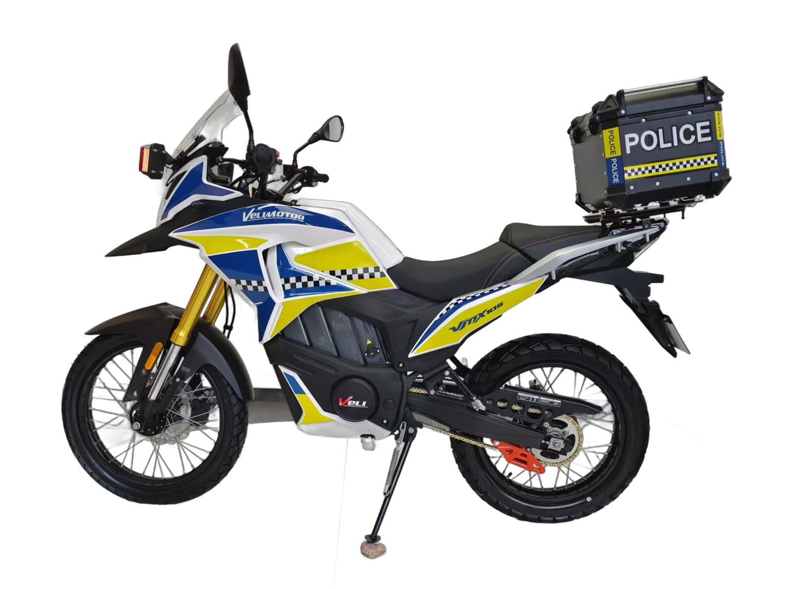 VMX 10S policial, vista lateral con baúl POLICE