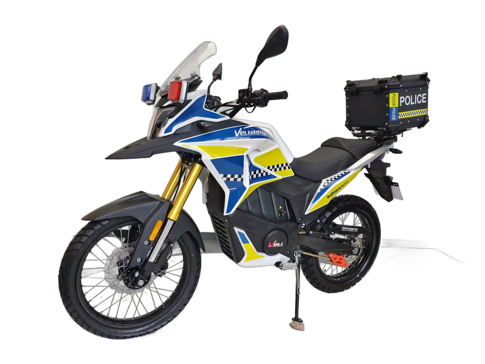 VMX 10S en configuración policial con luces prioritarias y baúl portaequipos